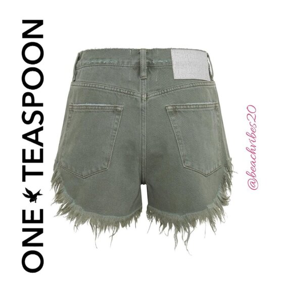 ONE TEASPOON Outlaws Low Waist Mid Length Denim Shorts Military Khaki 30 NWT - Picture 7 of 7